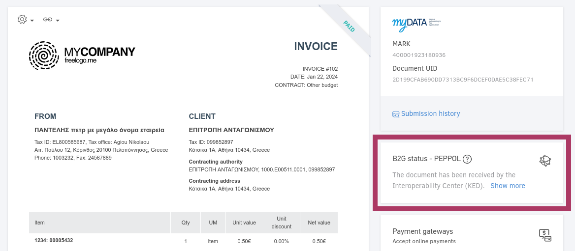 Tracking Business-to-Government (B2G) invoices via the Peppol network