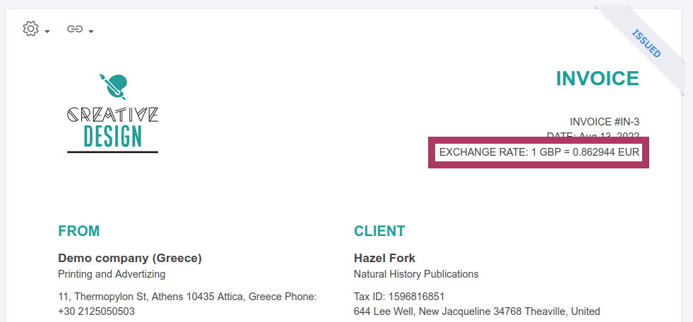 Exchange Rate On The Invoice PDF Elorus