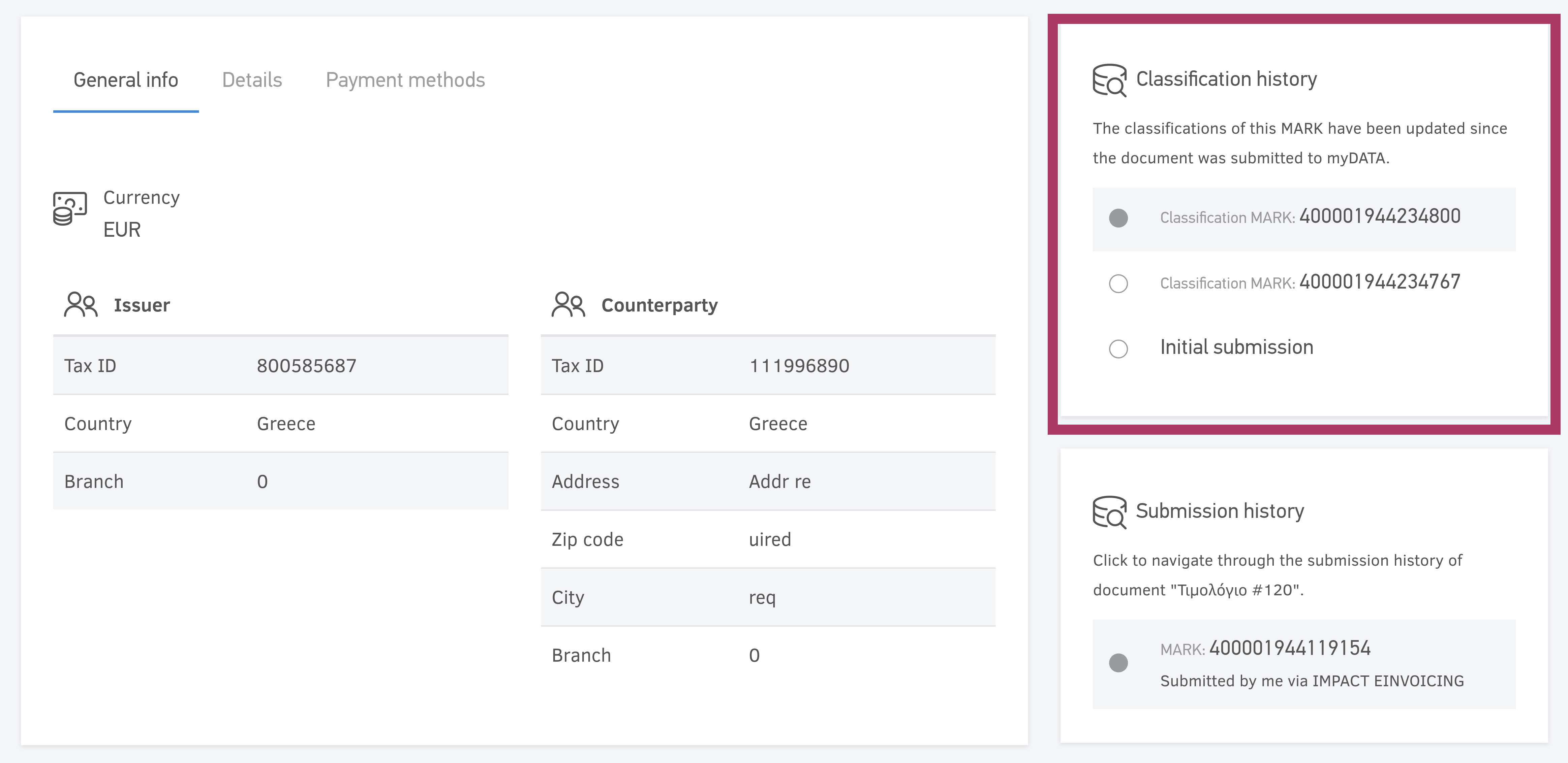 Enhanced income classification management for myDATA