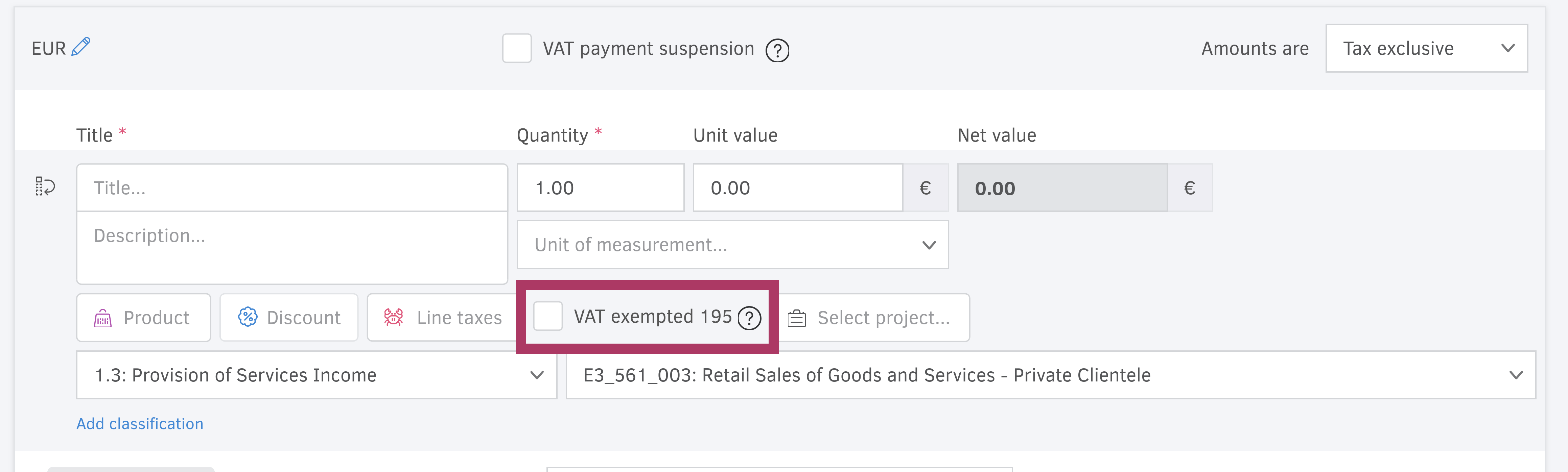 VAT exempted invoice lines